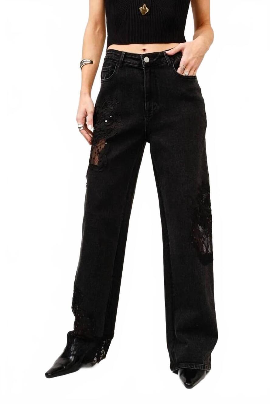 NEW BLUE B lace patchwork straight leg jeans in black